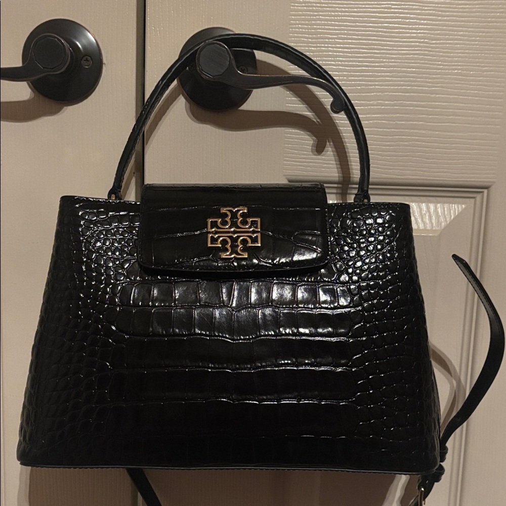 Tory Burch Black Croc-Embossed Britten Satchel